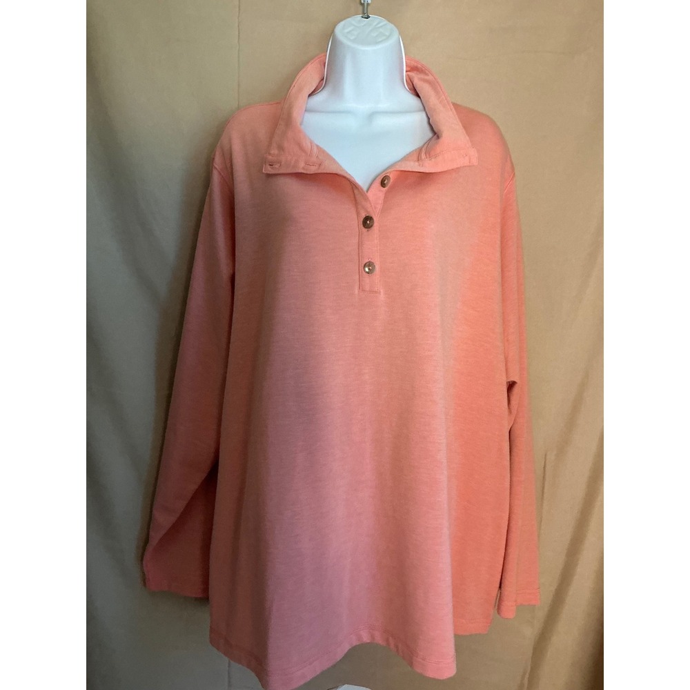 Croft & Barrow Pullover Top Womens 3X Coral Excellent Mock Neck Long Sleeve